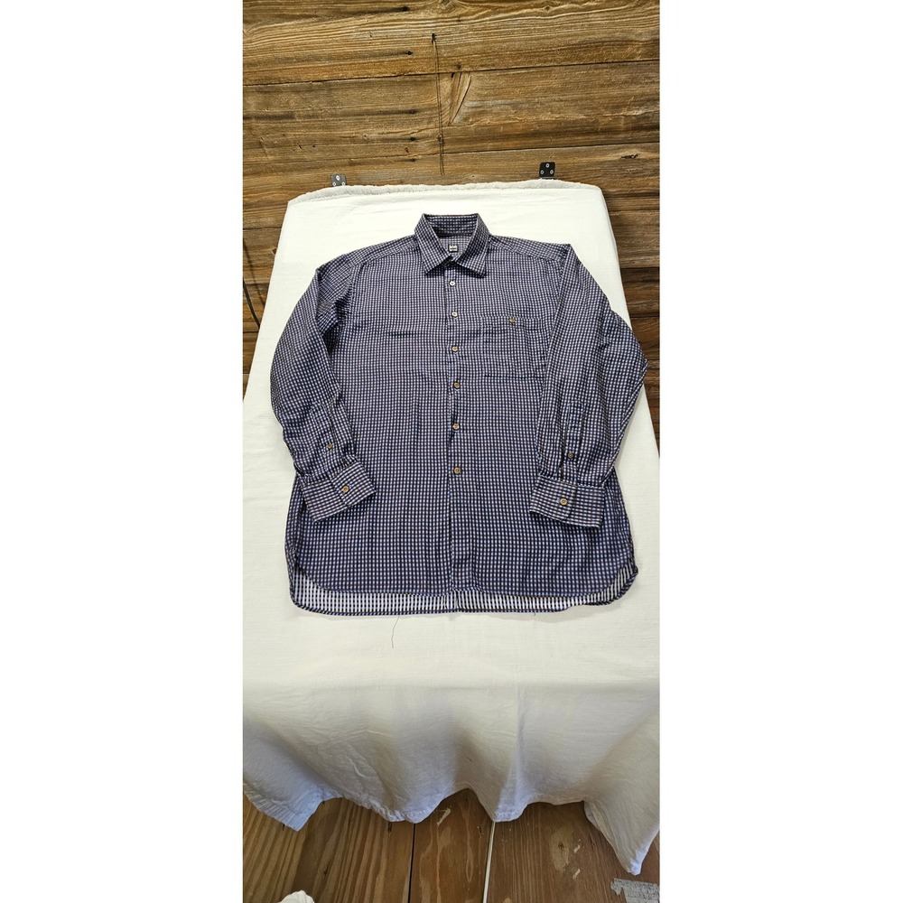 Ike Behar New York Mens Brown Blue Micro Check Cotton Button Down Shirt Large